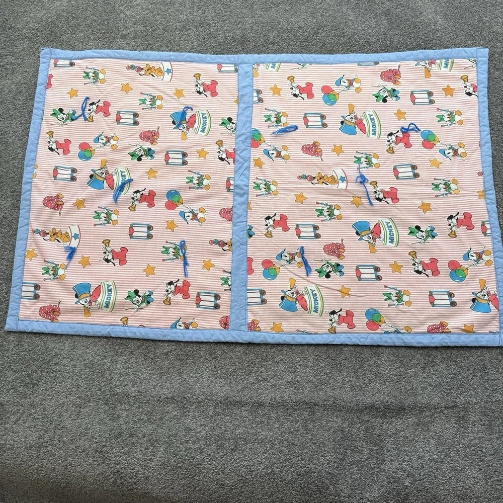 VTG Baby Blanket Quilt 46x29 Disney Mickey Mouse Donald Duck Goofy Pluto